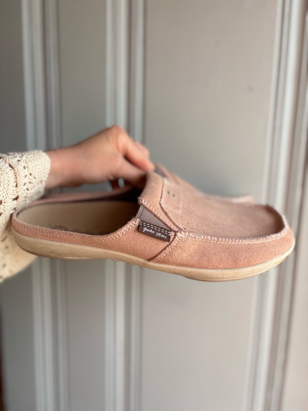 Women’s size 10 Gecko Man Pink Suede Loafer Slip On Shoe Arch Support Orthotic